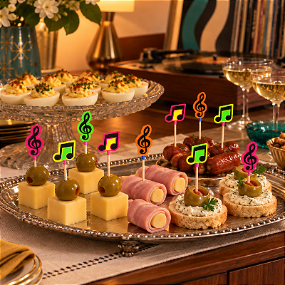 Espetinhos Decorativos Notas Neon – 12cm – 10 Unidades