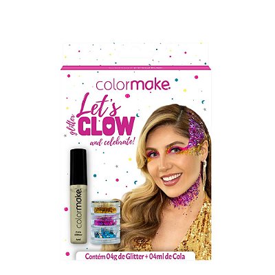 Kit de Glitters Let’s Go Celebrate Colormake – 3 Cores + Cola 4g – CX com 4 Peças