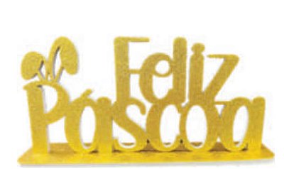Enfeite EVA “Feliz Páscoa” com Glitter Dourado 26,5x13cm – Decorativo e Brilhante