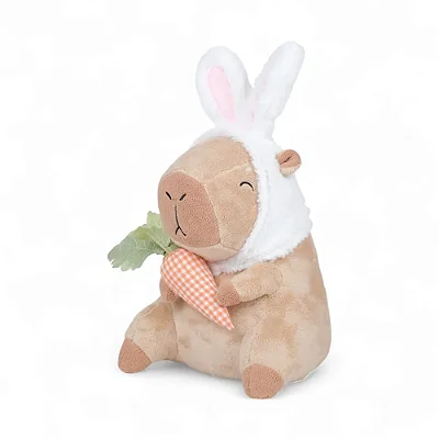 Capivara de Pelúcia com Orelhas de Coelho e Cenoura 35cm Branco/Marrom