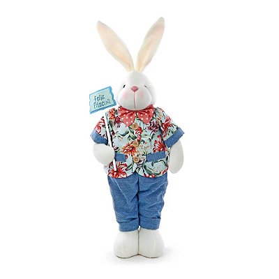 Coelho Decorativo em Pé com Estampa Floral Colorida 60cm