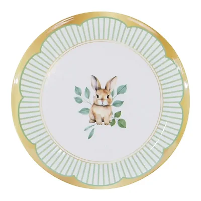 Prato de Sobremesa de Páscoa Coelho Branco em Melamina 20cm – 1 Unidade