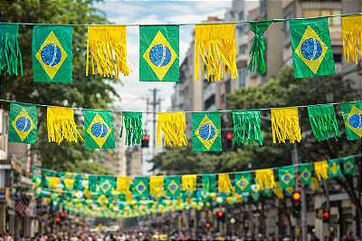 Varal Bandeirão do Brasil com Franja 6 Metros – 8 Bandeiras Plásticas