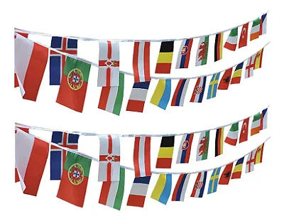 Varal Decorativo Países Copa do Mundo 10m – 32 Bandeiras Coloridas