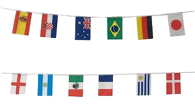 Varal Decorativo Países Copa do Mundo 3,8m – 12 Bandeiras Coloridas
