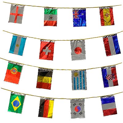 Bandeira Metalizada de Países 7m – 18 Bandeiras Coloridas