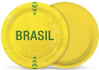 Prato de Festa Brasil Copa do Mundo 18cm – Papel Cartão Laminado | 8 Unidades