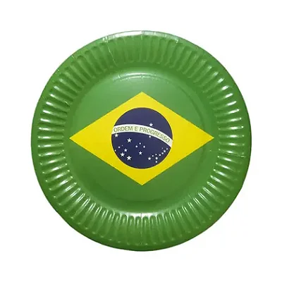 Prato de Papel Brasil 18cm – Estampa Bandeira do Brasil | 10 Unidades
