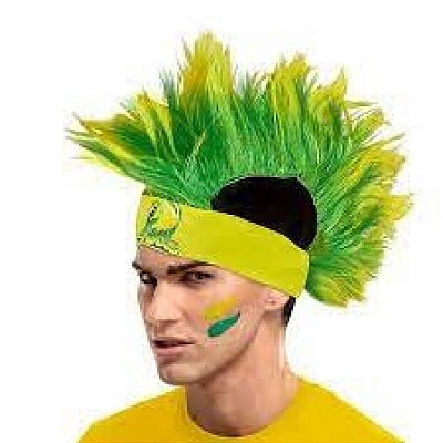 Peruca Moicano Brasil Verde e Amarelo com Faixa – Acessório para Torcida