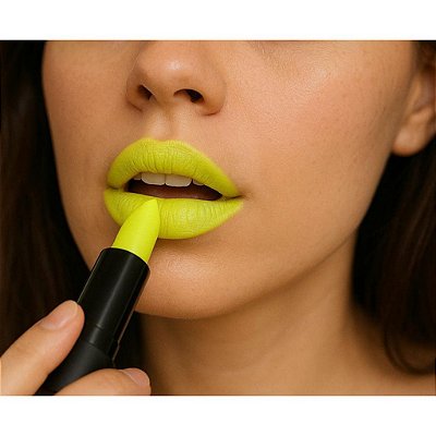 Batom Fluorescente para Festa Neon Amarelo – Cor Vibrante e Acabamento Cremoso