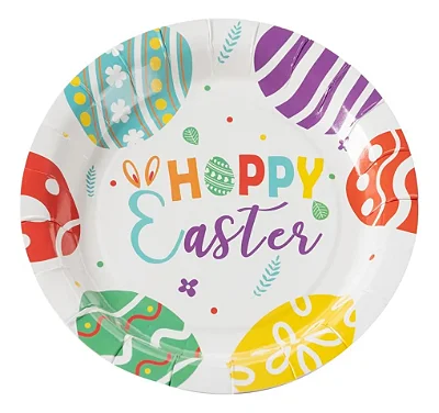 Prato de Papel Feliz Páscoa 18cm – Kit com 10 Unidades Decorativas