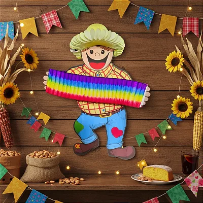Caipira Sanfoneiro São João Colmeia 30cm – Enfeite de Papel de Seda para Festa Junina