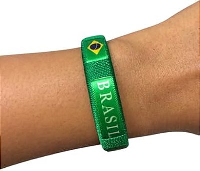 Pulseira Bandeira do Brasil – Acessório de Torcedor em Poliéster com Aço Inox