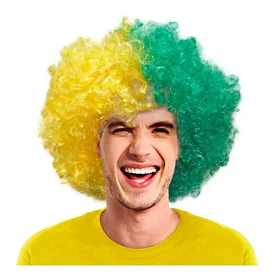 Peruca Black Power Verde e Amarela Brasil – Peruca de Torcedor para Futebol, Carnaval e Fantasias