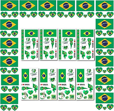 Adesivo Facial e Corporal Brasil – Cartelas Sortidas para Torcida e Festas