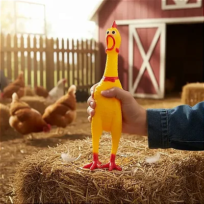 Frango de Borracha com Som 30cm – Brinquedo Resistente