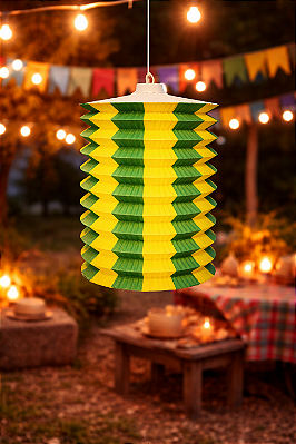 Lanterna Sanfonada de Papel Decorativa 16cm – Verde e Amarelo