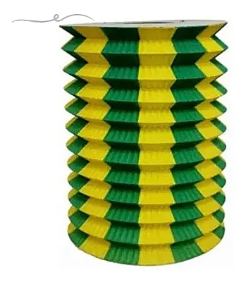 Lanterna Sanfonada de Papel Decorativa 16cm – Verde e Amarelo