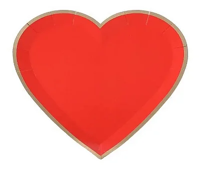 Prato de Papel Coração Vermelho com Borda Dourada 18cm – 8 Unidades