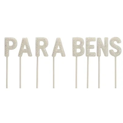Vela Decorativa "Parabéns" Branca 8cm para Bolo de Aniversárario