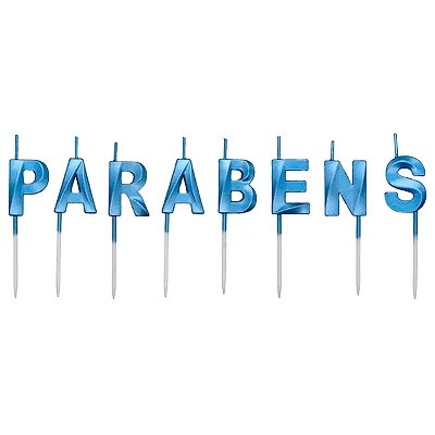 Vela Design "Parabéns" Azul 8cm para Bolo de Aniversário