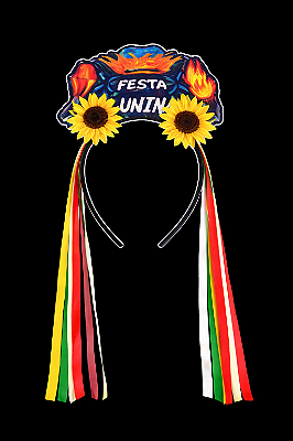 Tiara Junina Girassol com Fitilhos Coloridos – Acessório Festa Junina