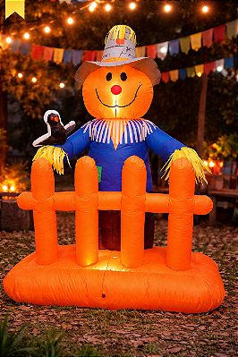 Inflável Boneco Espantalho Junino Na Cerca com LED 1,50m – Bivolt