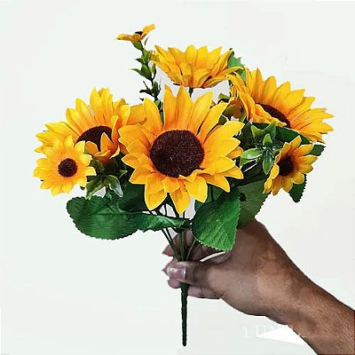 Buquê de Girassol Artificial Premium Amarelo – Flores Decorativas
