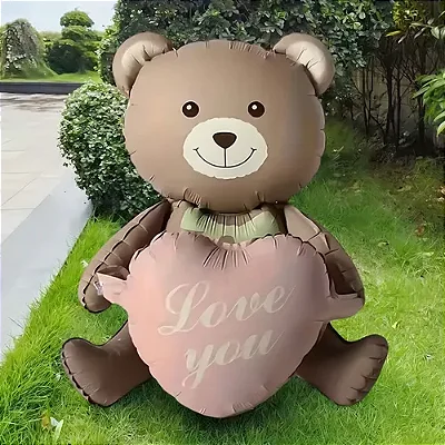 Balão Metalizado Urso Bear Coração Love You 105x66cm – Decoração Ursinho Romântico