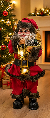 Papai Noel com Movimento e Lampião 50cm – Decorativo Natalino à Pilha