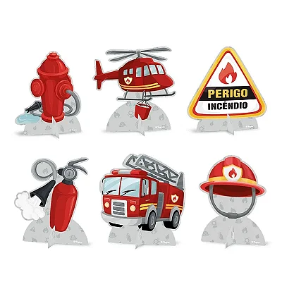 Decoração de Mesa Festa Bombeiros em Papel Cartonado 20x15cm - 8 Unidades