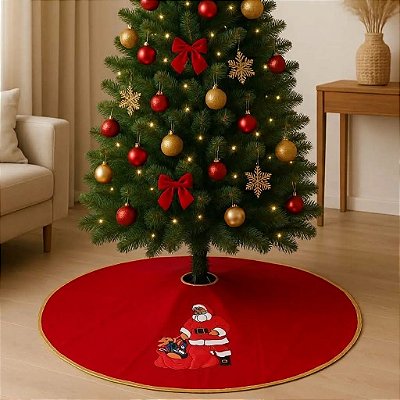 Saia para Árvore de Natal Papai Noel Vermelha 90cm – Tapete Decorativo