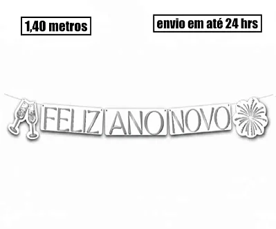 Faixa Decorativa Feliz Ano Novo Branca e Dourada 1,40m – Decoração de Réveillon
