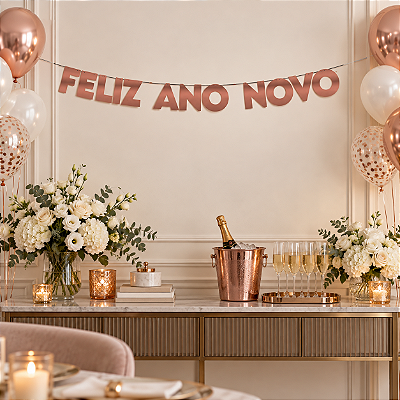 Faixa Feliz Ano Novo Rosa Glitter - 5 Metros