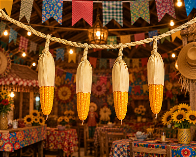 Enfeite Corda com Espigas de Milho para Festa Junina 47cm – Decoração Rústica