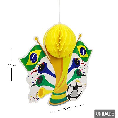 Enfeite em Papel para Pendurar Taça 3D Brasil 37cm – Decoração Copa do Mundo