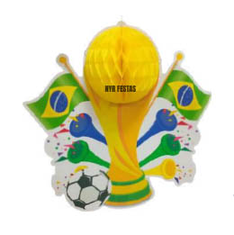 Enfeite em Papel para Pendurar Taça 3D Brasil 37cm – Decoração Copa do Mundo