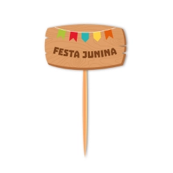 Tag Palito Arraiá Junino 7x5cm - Kit Com 24 Unidades Para Decoração e Doces