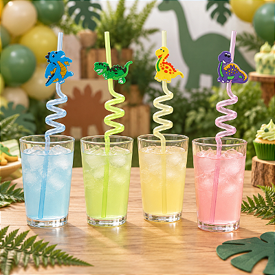 Canudo Espiral Divertido Dinossauros Sortido Com 4 Unidades