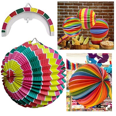 Balão Junino Colorido de Papel 26cm – Enfeite Decorativo Festa Junina - 1 Unidade