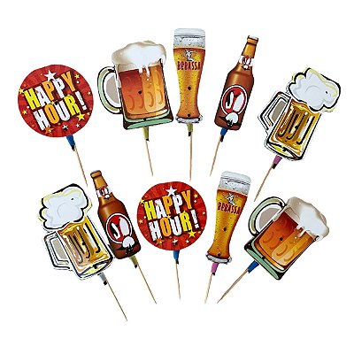 Palito Aperitivo Cerveja Happy Hour – Decorativo para Petiscos (10 Unidades)