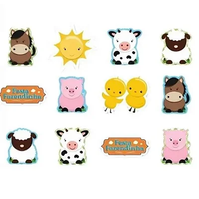 Mini Personagens Decorativos Fazendinha 8x6cm - 12 Unidades