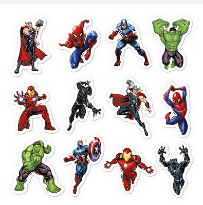 Mini Personagens Decorativos Vingadores 8x6cm - 12 Unidades