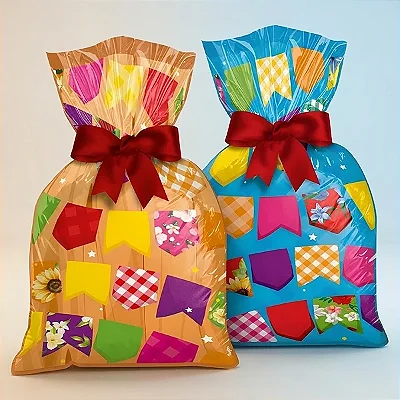 Sacola Plástica Festa Arraiá 27x14cm - 8 Unidades
