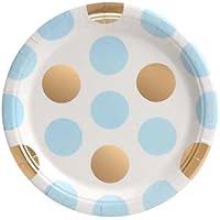 Prato de Papel Poá Grande Azul e Dourado 18cm com 8 Unidades – Descartável para Festas