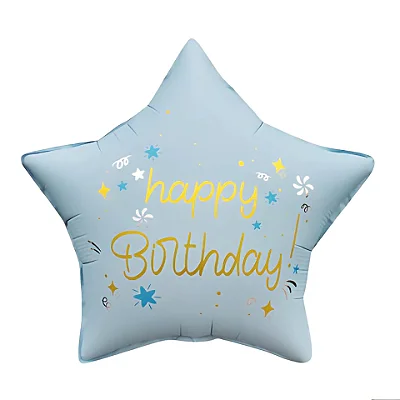 Balão Metalizado Azul Estrela Happy Birthday 18" – 1 Unidade