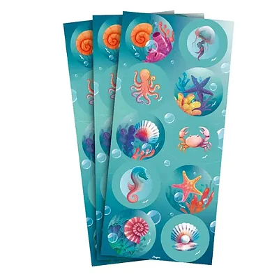 Adesivo Redondo Fundo do Mar - 3 Cartelas Com 10 Adesivos Cada (30 Unidades)