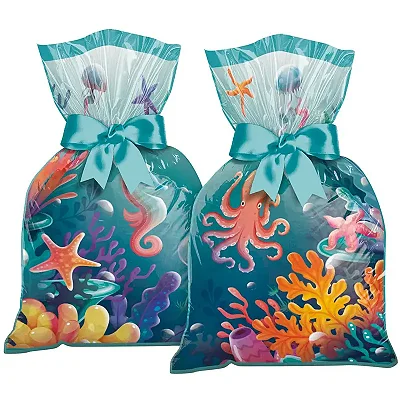 Sacola Plástica Festa Fundo do Mar 27cm x 14cm - 8 Unidades