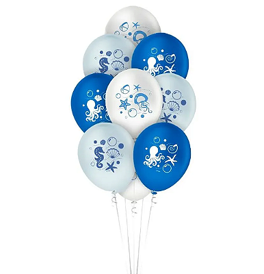Balões Bexigas Festa Fundo do Mar 9” (23cm) – Pacote com 25 Unidades