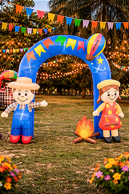 Portal Inflável Casal Junino 2,5m Bivolt com Bomba Automática – Arco Decorativo Festa Junina